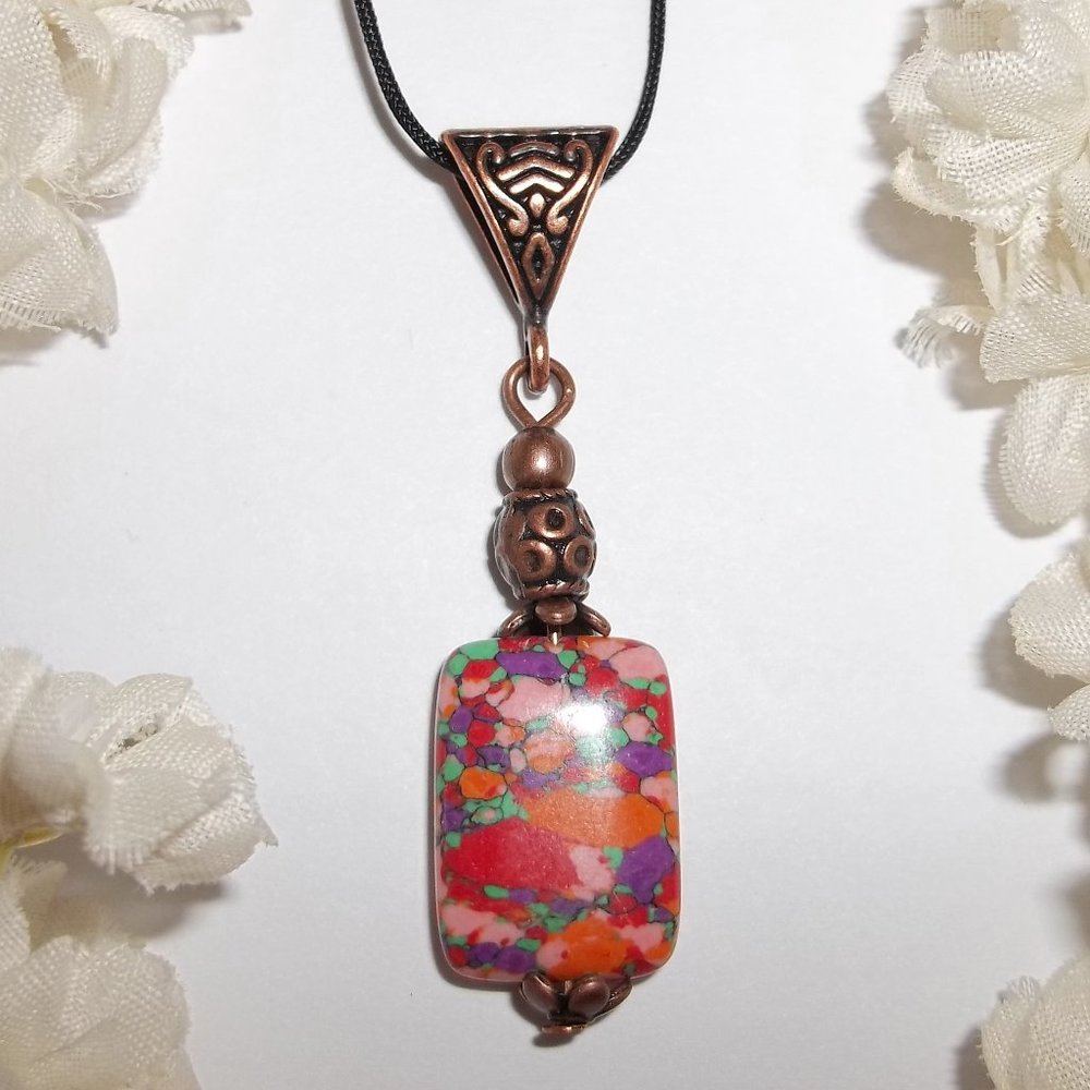 Red Copper Necklace Set Beaded Handmade Costume Jewelry Pendant Charm NWT 5472